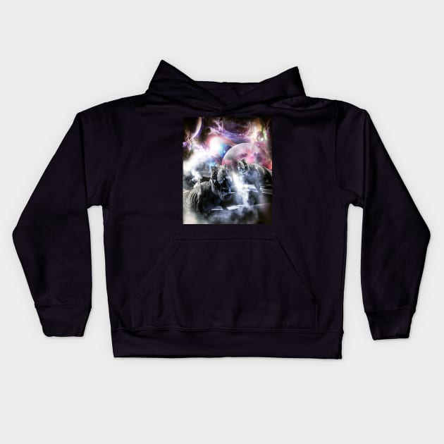 Space Galaxy Dinosaur Kids Hoodie by Random Galaxy